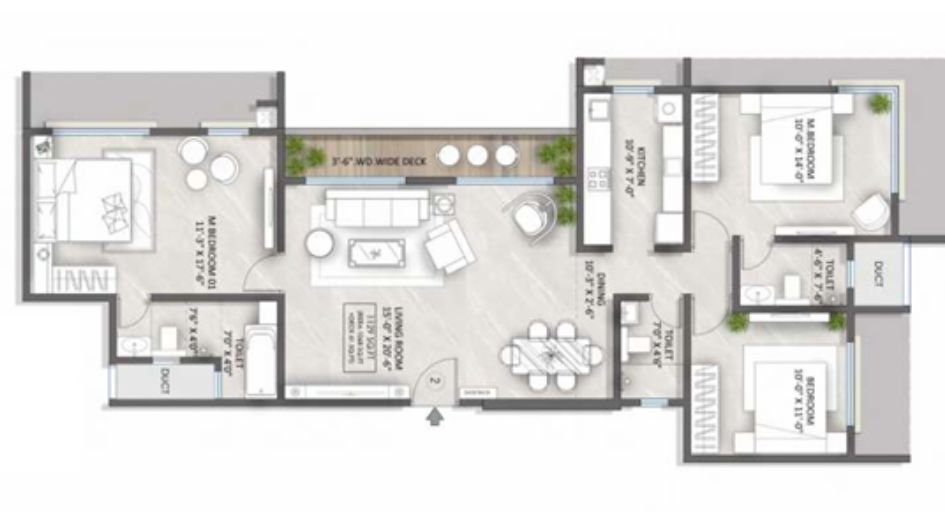 JPV-Pratap-cress-Floor-Plan-3 BHK-1129 Sqft